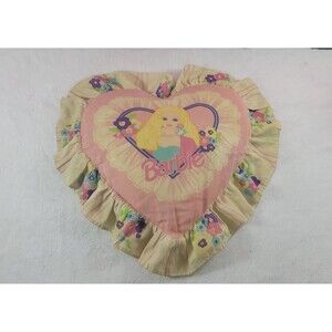 Vintage 1990 Barbie Heart Throw Pillow Pink Ruffle Retro Girl Room Decor Bibb Co